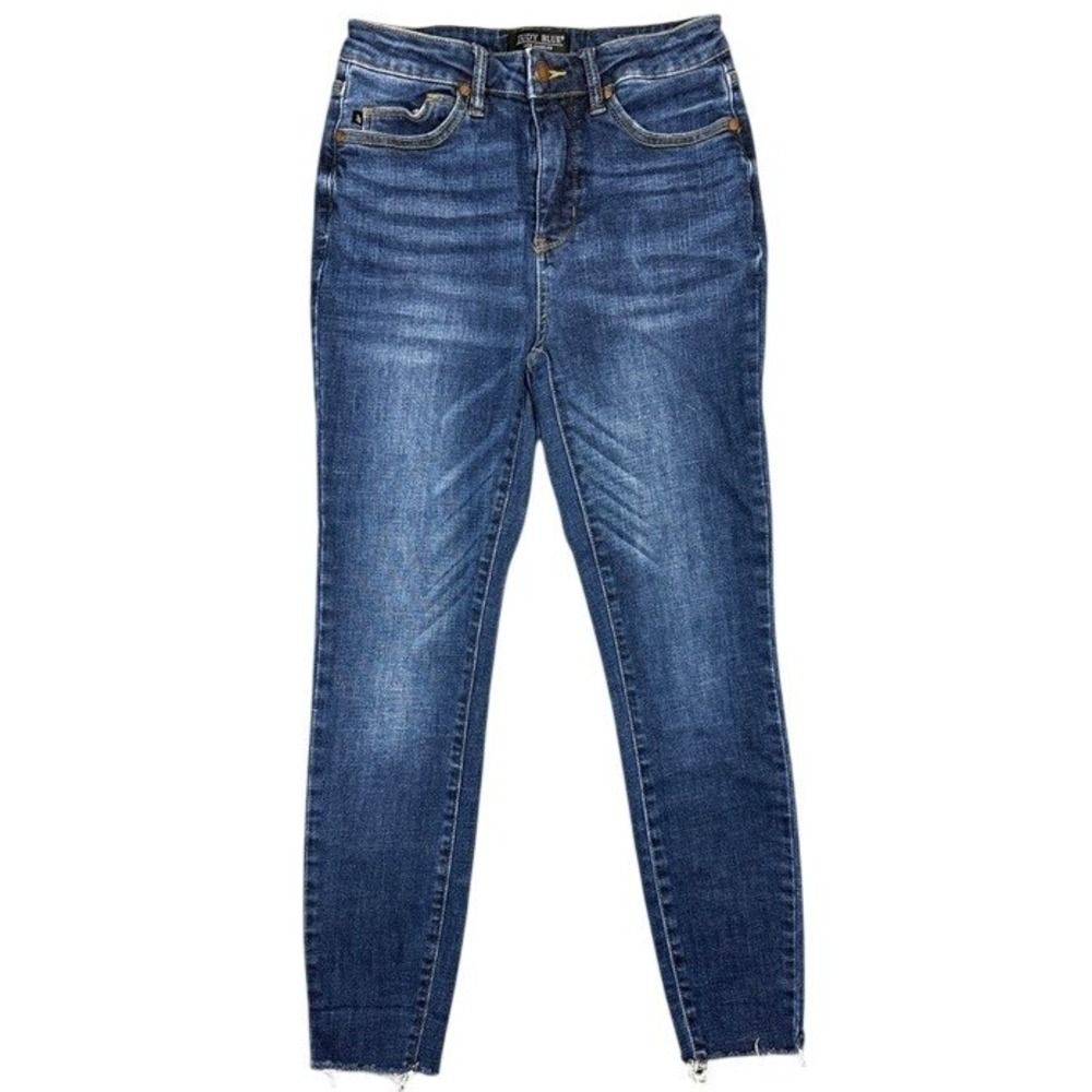 Judy Blue High Rise Skinny Jeans Dark Wash Raw Hem JB88527 DK-CO Women Size 5/27